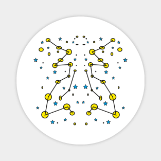 Abstract symmetric universe with yellow planets and blue stars Magnet